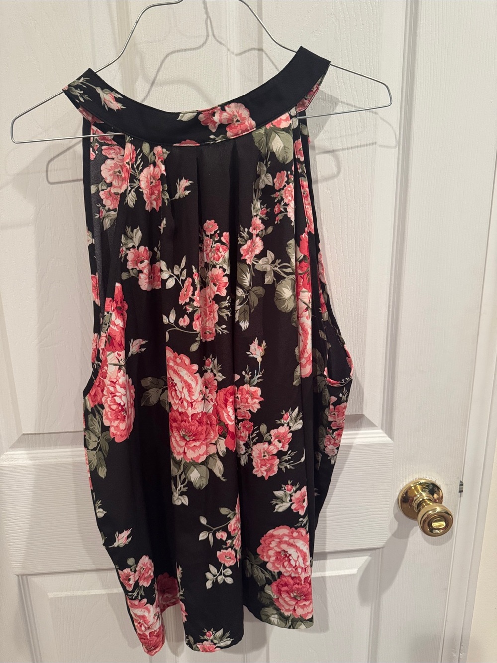 SHEIN Black Halter Camisole with Pink Floral Print